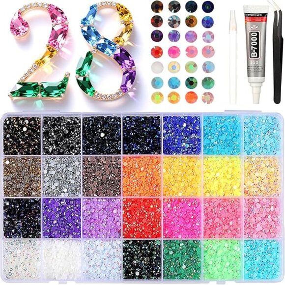 28000 Pcs/Box Nail Art Rhinestones,28 Colors 3mm Flat - Picture 2 of 4